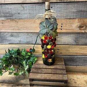 Decorative Lighted Glass Wine Bottle with Multicolor Glass Grapes